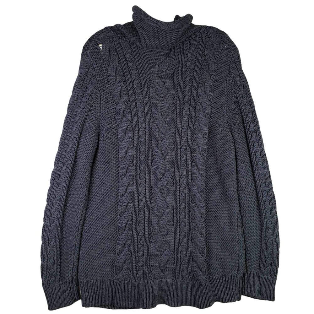 L.L. Bean Navy Cable Knit Sweater size large - Picture 3 of 8
